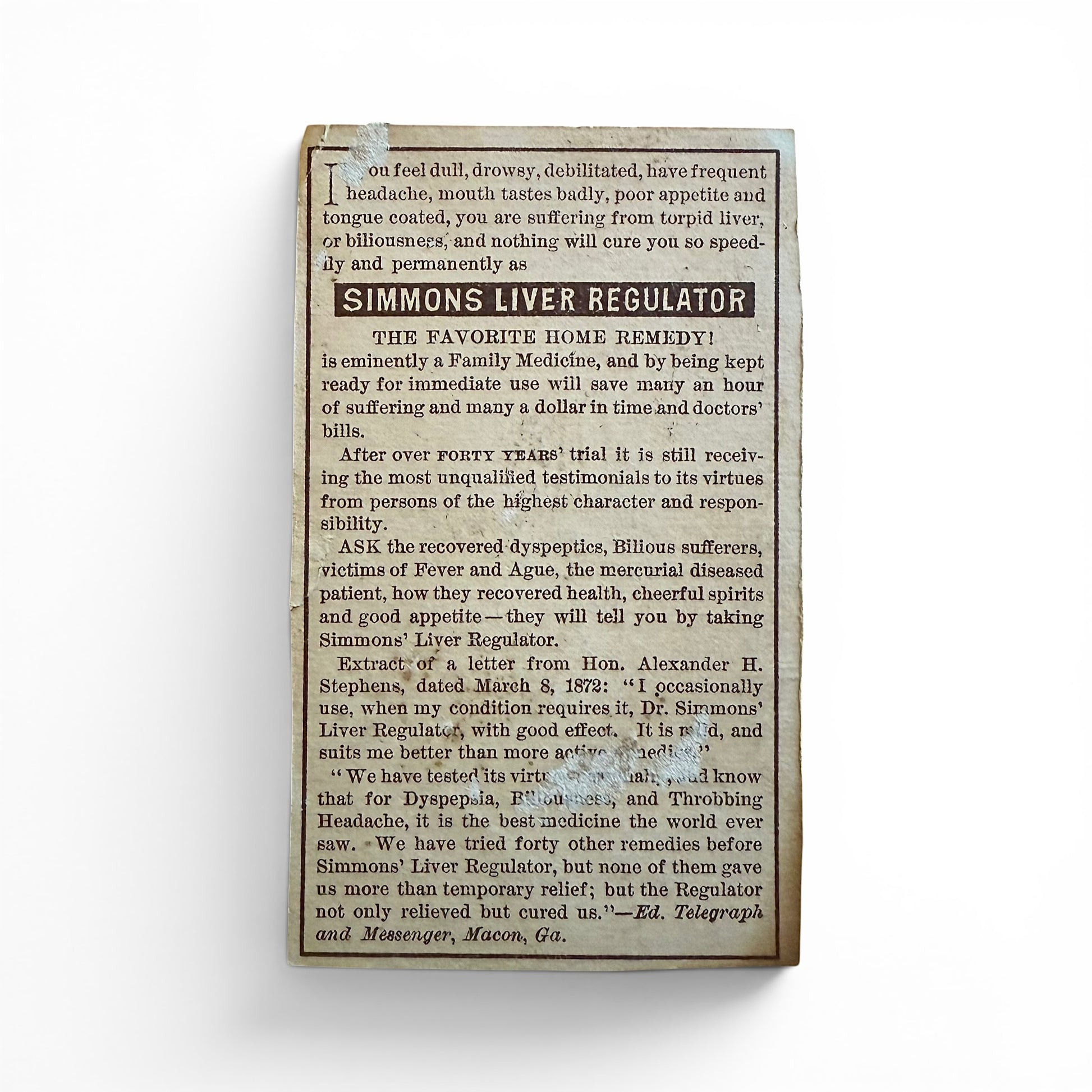 Simmons Liver Regulator - Victorian Trade Card antique advertisement for Simmons Liver Regulator on a white background