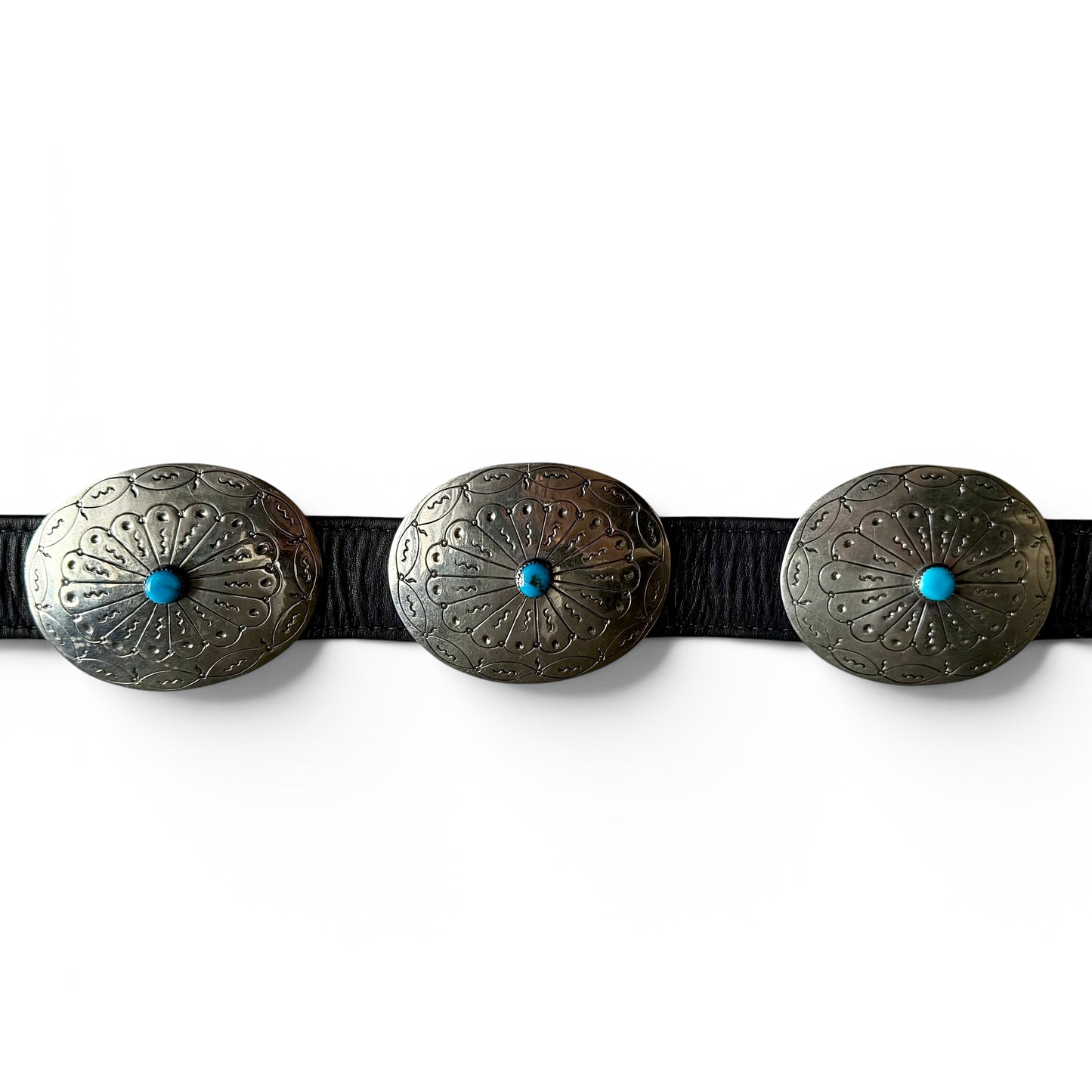 Vintage Nickel/Coin Silver & Turquoise Diné (Navajo) Concho Belt