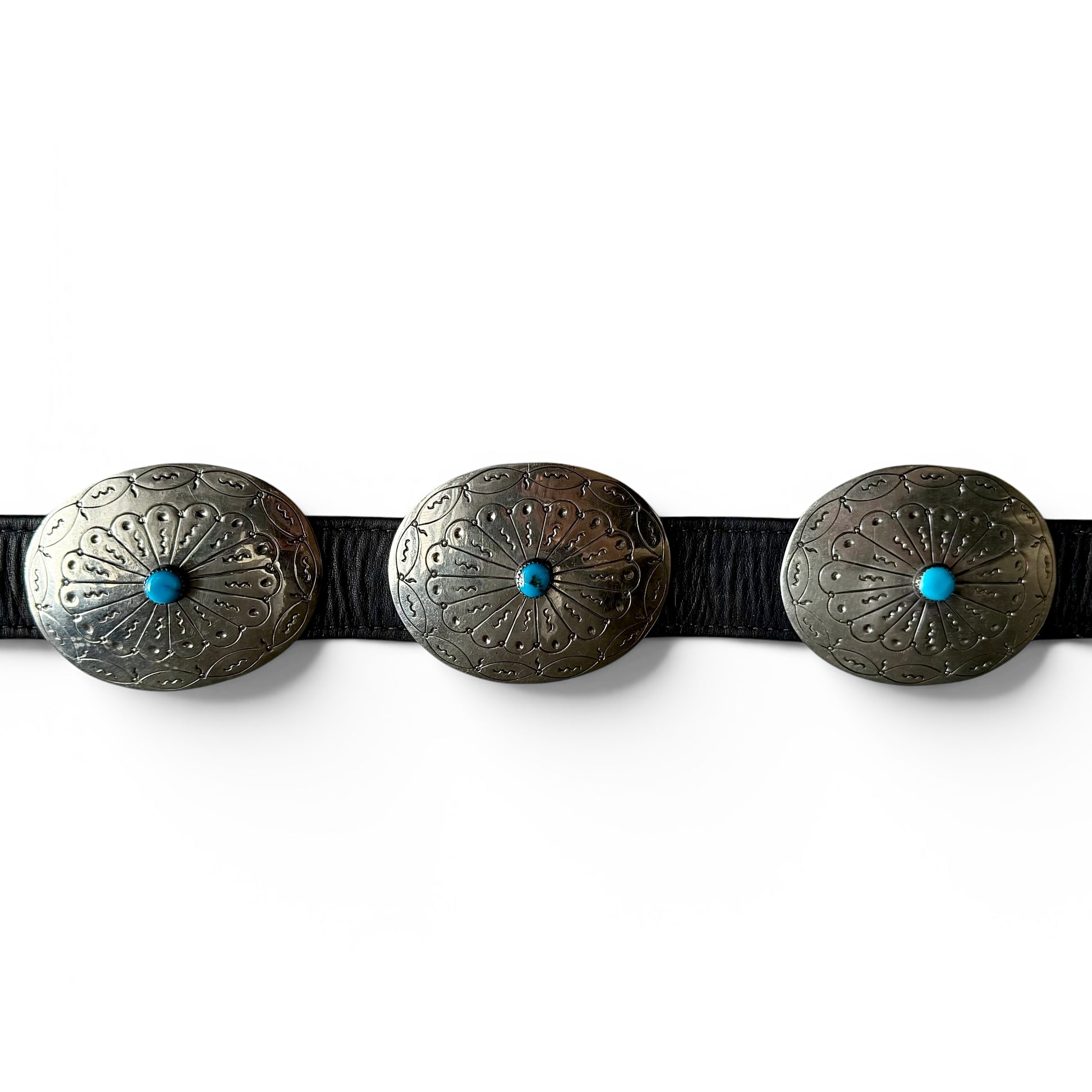 Vintage Nickel/Coin Silver & Turquoise Diné (Navajo) Concho Belt